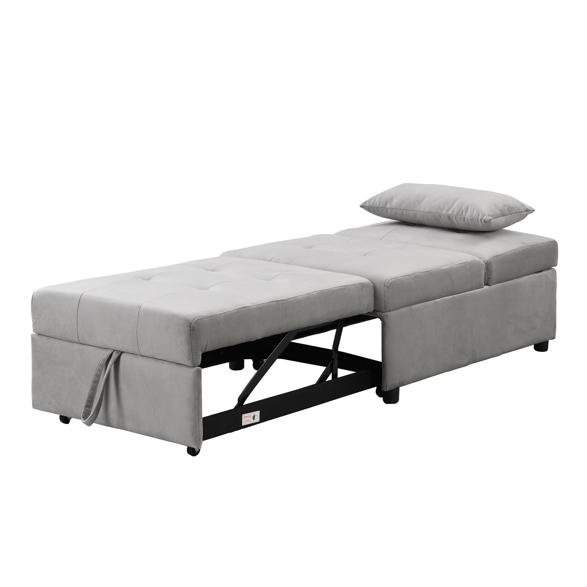 Folding Ottoman Sofa Bed Gray Grey Velvet