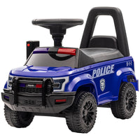 Aosom Kids Push Ride On Car With Working Pa System And Horn, Police Truck Style Foot To Floor Sliding Car For Boys And Girls With Under Seat Storage, For 18 Months To 5 Years Old, Blue Blue Plastic