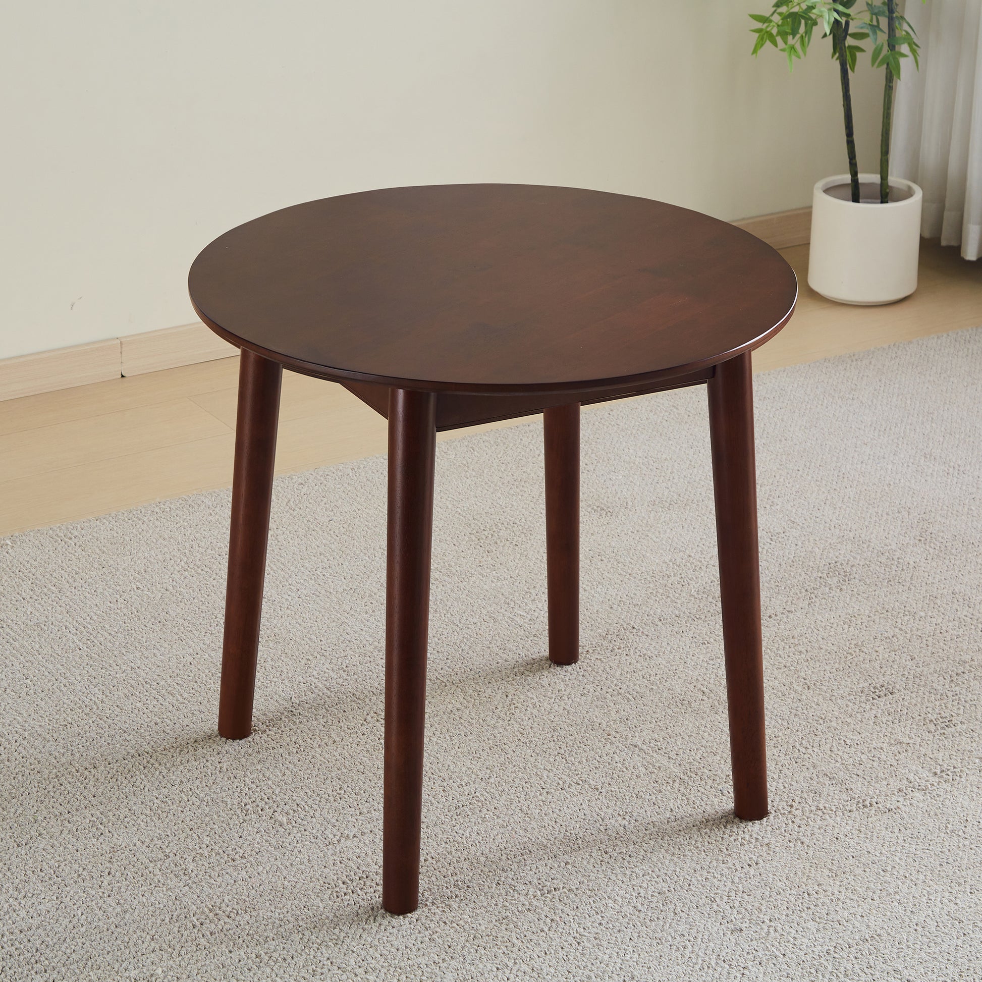 Walnut Round Table, All Solid Wood, Can Sit 2 4 People Diameter 31.5 Inches Walnut Rubber Wood