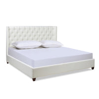 Manhattan Shelter King Platform Bed Frame, Antique White Polyester Box Spring Not Required King Antique White Wood Foam Polyester Polyester