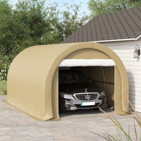 Outsunny 10' X 16' Carport, Heavy Duty Portable Garage Storage Tent With Large Zippered Door, Anti Uv Pe Canopy Cover For Car, Truck, Boat, Motorcycle, Bike, Garden Tools, Outdoor Work, Beige Beige Steel