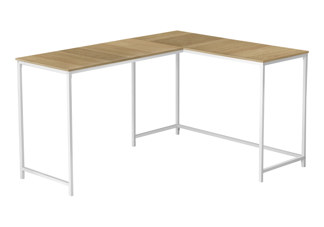 Computer Desk, Home Office, Corner, 58"L, L Shape, Work, Laptop, Natural Laminate, White Metal, Contemporary, Modern Natural Particle Board