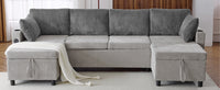 111.8" Sectional Sofa Pull Out Sofa Bed Versatile Sofa Sleeper With Large Storage Space, Two Usb Ports And Two Cup Holders For Living Room, Grey Grey Foam Chenille 4 Seat