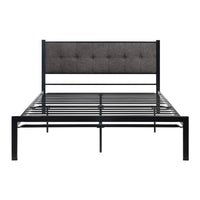 Black Finish Metal Frame 1Pc Queen Platform Bed Upholstered Headboard Button Tufting Bedroom Furniture Box Spring Not Required Queen Black Metal Bedroom Bed Frame Polyester Metal