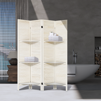 Room Divider With Shelves, 4 Panel White Room Divider, Room Dividers And Folding Privacy Screens, Portable Wooden Room Dividers And Partitions For Bedroom, Home Office, Studio Warm White White Modern Wood