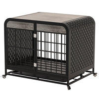 Heavy Duty Dog Crate Furniture Wooden Table Pet Dog Cage Kennel House Indoor Side End Table Decor With Removable Trays And Lockable Wheels For Small Dogs 33" Grey Grey Outdoor Kennel Small 11 25 Lbs Mdf Steel