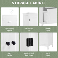 Bathroom Storage Cabinet, Cabinet With Two Doors And Drawers, Adjustable Shelf, Mdf Board, White White Mdf