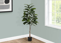 Artificial Plant, 52" Tall, Rubber Tree, Indoor, Faux, Fake, Floor, Greenery, Potted, Real Touch, Decorative, Green Leaves, Black Pot Green Foam Plastic