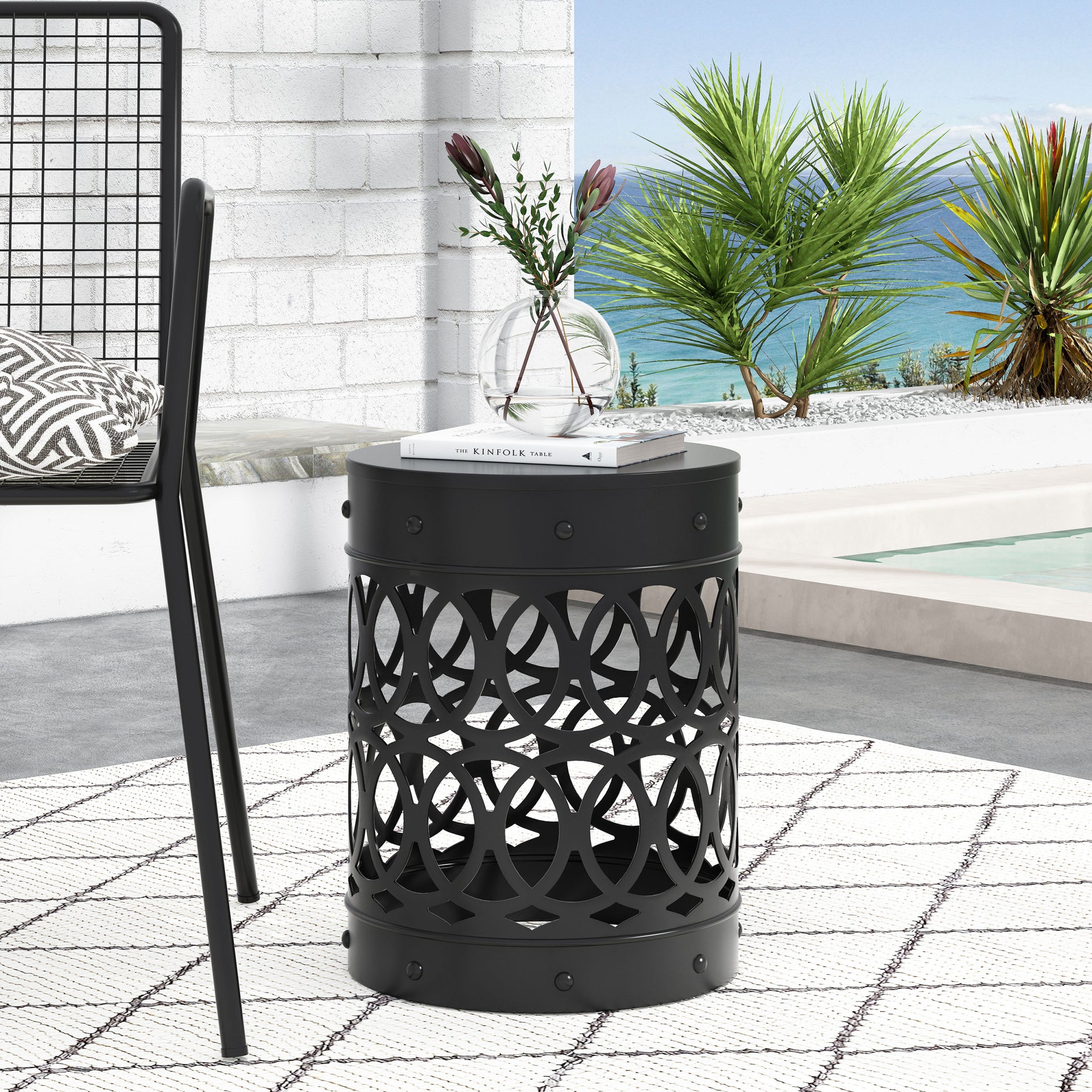 Metal End Table Large Black Iron