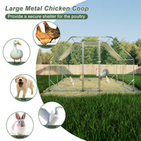 10 Ft. X 13 Ft. Galvanized Large Metal Walk In Chicken Coop Cage Farm Poultry Run Hutch Hen House Silver Metal