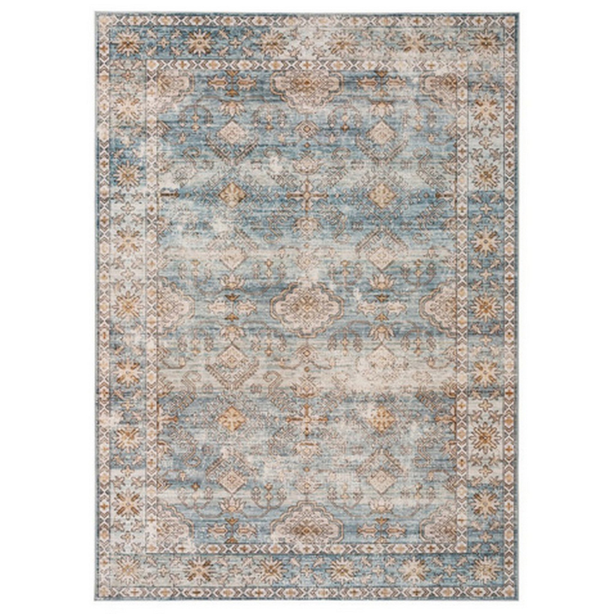 Mia 7 X 5 Medium Soft Fabric Floor Area Rug, Washable, Vintage Two Tone Border Design Multicolor Fabric