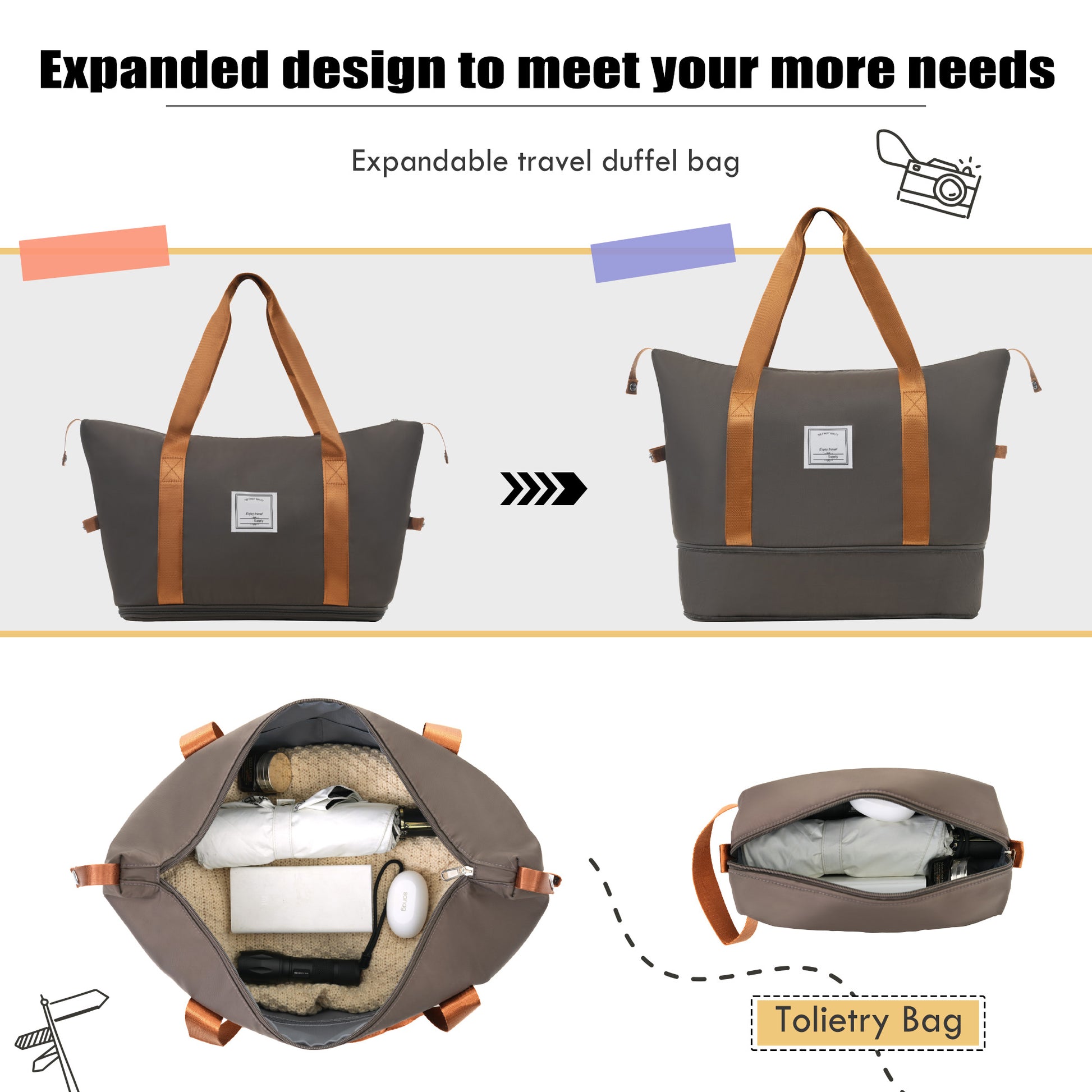 Softside Luggage Expandable 3 Piece Set Suitcase With Duffel Bag Upright Spinner Softshell Lightweight Luggage Travel Set Brown Polyester