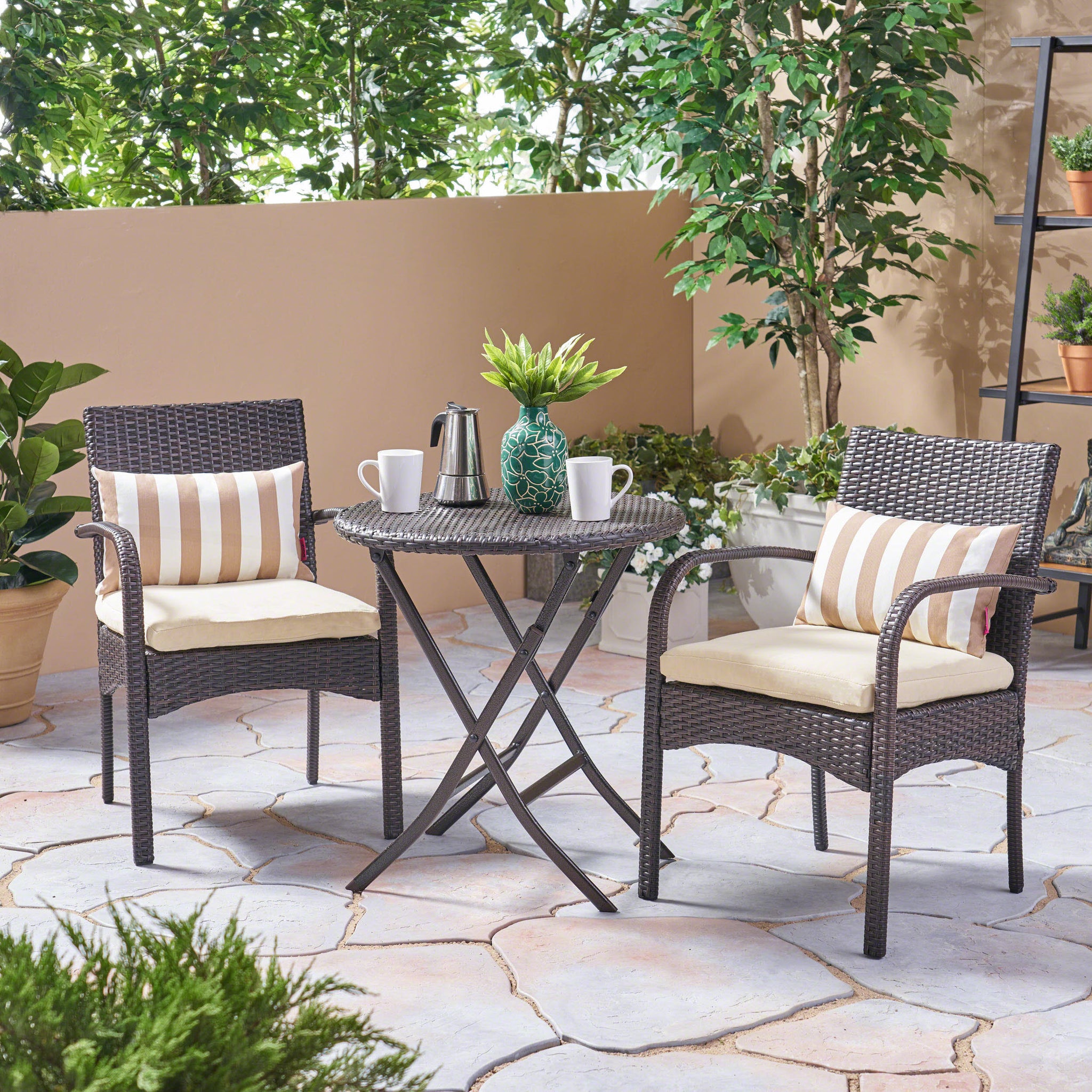 Hayden Bistro Set Brown Multi Pe Rattan Iron Waterproof Fabric
