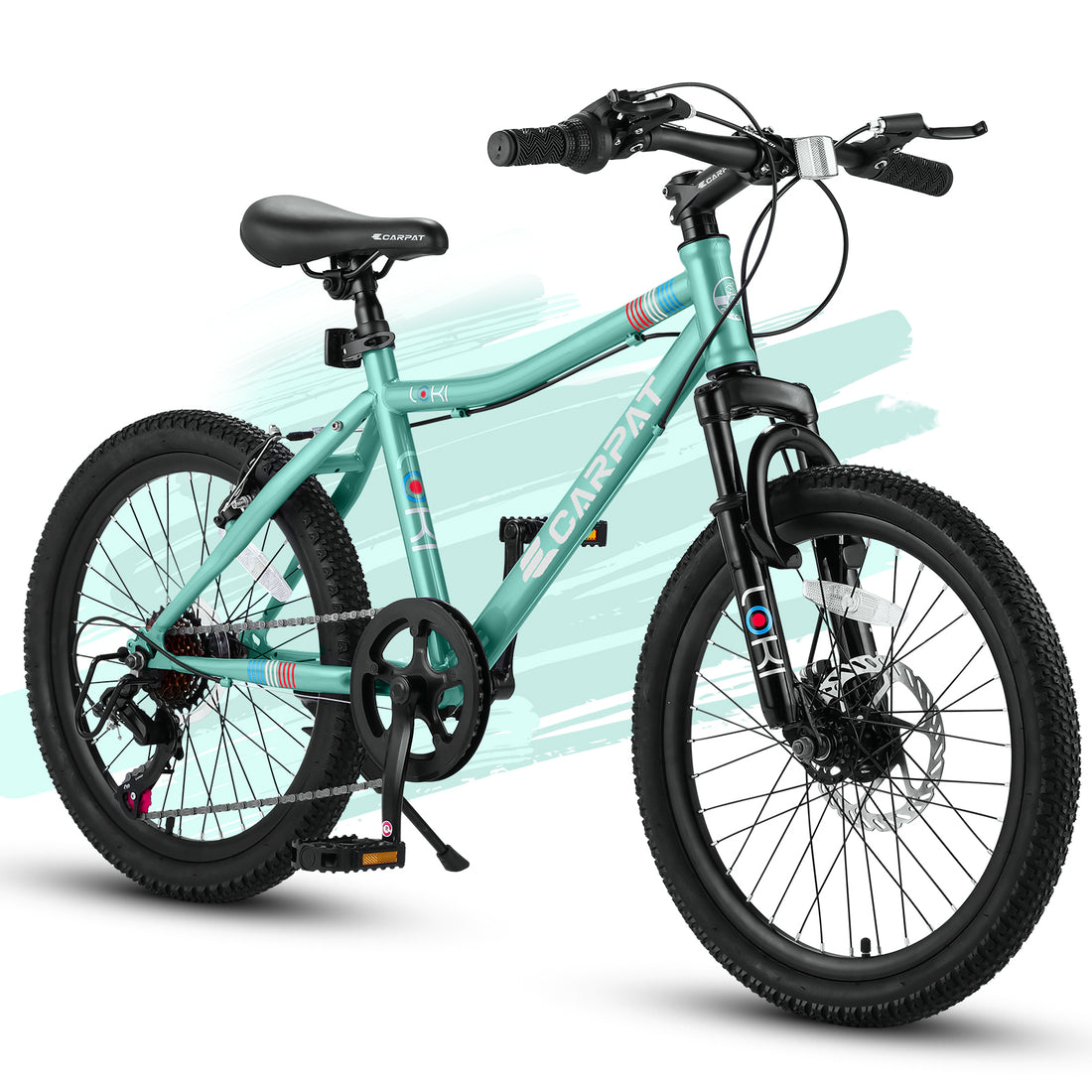 S20101 Ecarpat 20 Inch Kids Bike, Boys Girls Mountain Bike Ages 8 12, 7 Speed Teenager Children Kids' Bicycles, Front Suspension Disc U Brake, 14 Inch Height Steel Frame Green Polyurethane Foam Carbon Steel