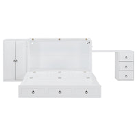 Queen Size Murphy Bed With Usb Port, Large Drawer, And Wardrobe Desk Combo Versatile White Cabinet Bed Queen White Solid Wood Mdf