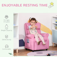 Qaba Kids Recliner Chair Children Sofa Angle Adjustable Single Lounger Armchair Gaming Chair With Footrest 2 Side Pockets For 3 5 Years, Light Pink Pink Wood