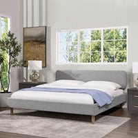 Diego Low Upholstered Platform Bed, King, Light Grey Polyester Box Spring Not Required King Gray Wood Foam Polyester Polyester