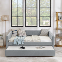 Full Size Daybed With Trundle Upholstered Sofa Bed, With Vertical Stripes, Linen Fabric, Grey 82.5"X58"X30" Grey Linen