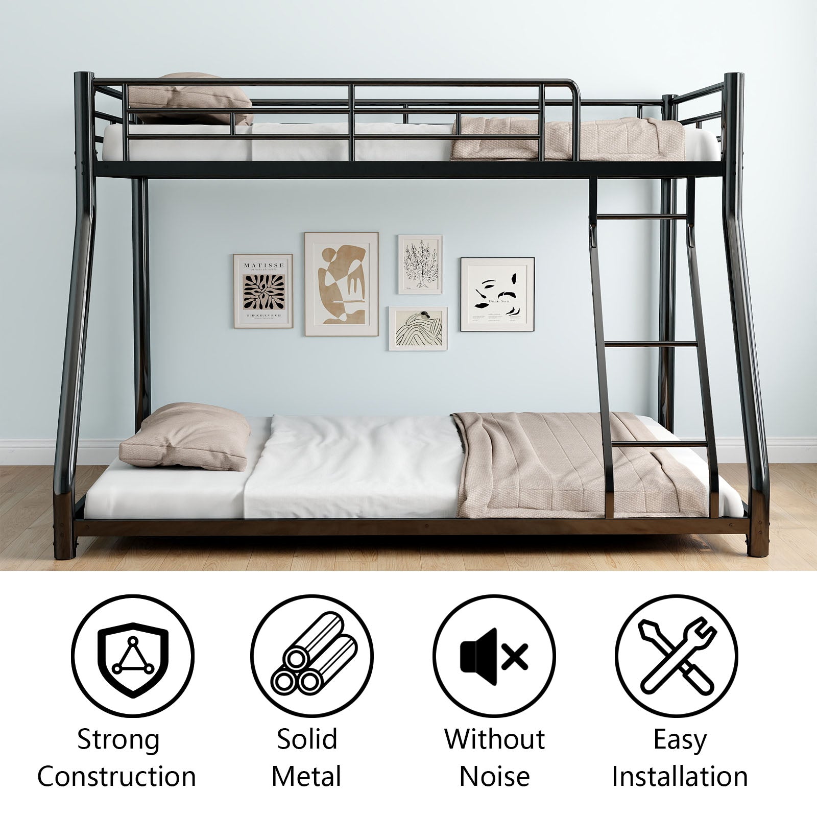 Metal Twin Over Full Bunk Bed Heavy Duty Sturdy Metal Noise Reduced Safety Guardrail Cpc Certified No Box Spring Needed Twin Black Metal Metal