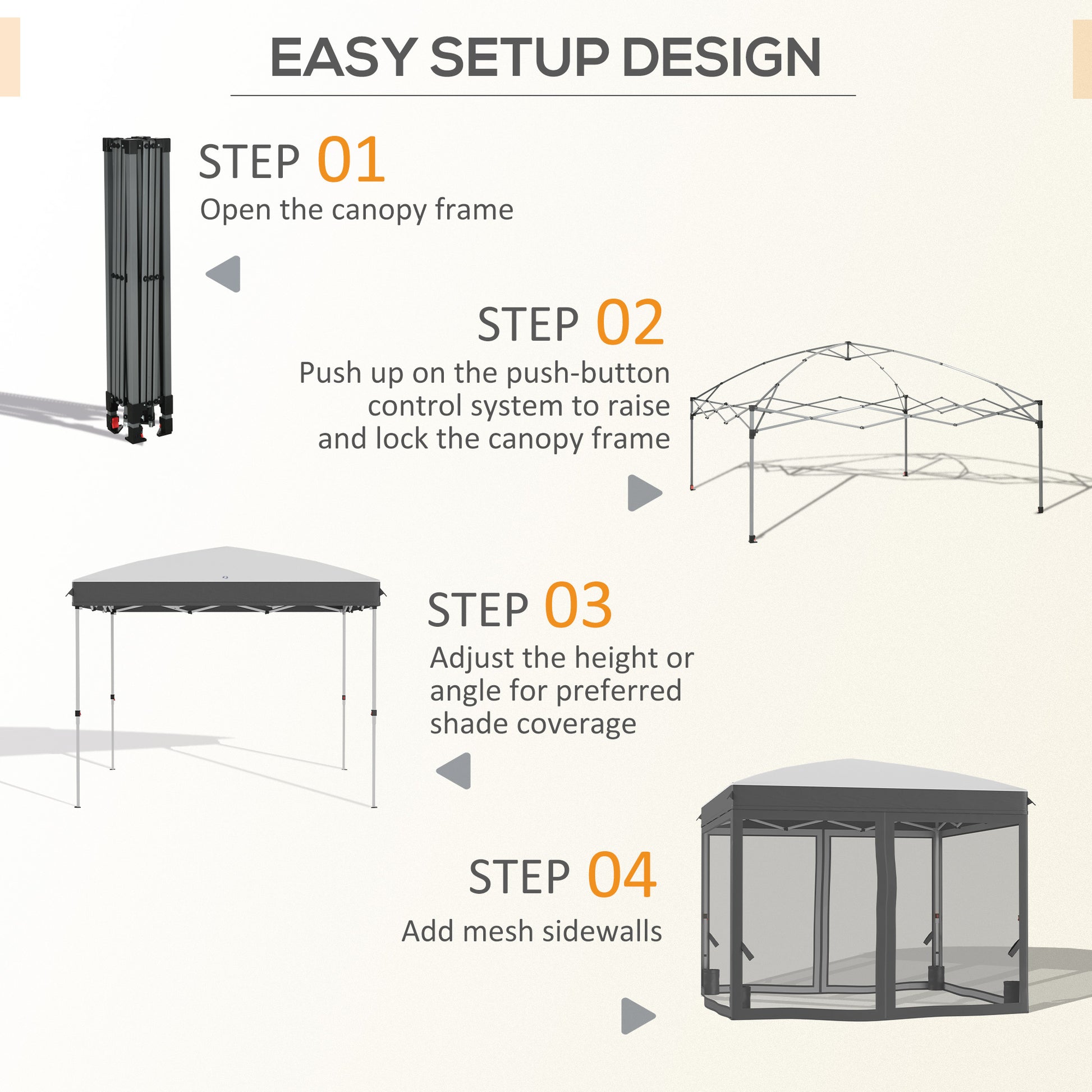 Outsunny 10' X 10' Pop Up Canopy Tent With Netting, Instant Sun Shelter, Tents For Parties, Height Adjustable, With Wheeled Carry Bag And 4 Sand Bags For Outdoor, Garden, Patio, Gray Gray Steel