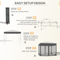 Outsunny 10' X 10' Pop Up Canopy Tent With Netting, Instant Sun Shelter, Tents For Parties, Height Adjustable, With Wheeled Carry Bag And 4 Sand Bags For Outdoor, Garden, Patio, Gray Gray Steel
