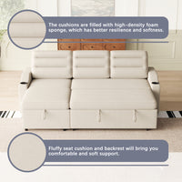 Mh83.5" Convertible Sleeper Combo Sofa, Convertible Sofa Bed Polyester Pullout Bed With Storage Recliner And Cup Holder For Living Room, Tight Spaces Beige Polyester Wood Primary Living Space Pine Foam Fabric 3 Seat