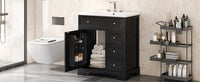 30" Bathroom Vanity With Sink Top, Bathroom Vanity Cabinet With Door And Two Drawers, Mdf Boards, Solid Wood, One Package, Black Black Solid Wood Mdf