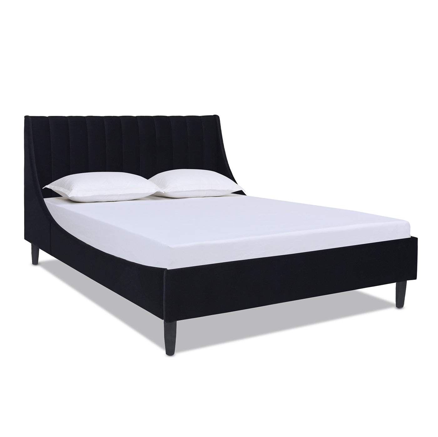 Aspen Vertical Tufted Headboard Platform Bed Set, Queen, Anthracite Black Velvet Box Spring Not Required Queen Anthracite Wood Foam Velvet Velvet