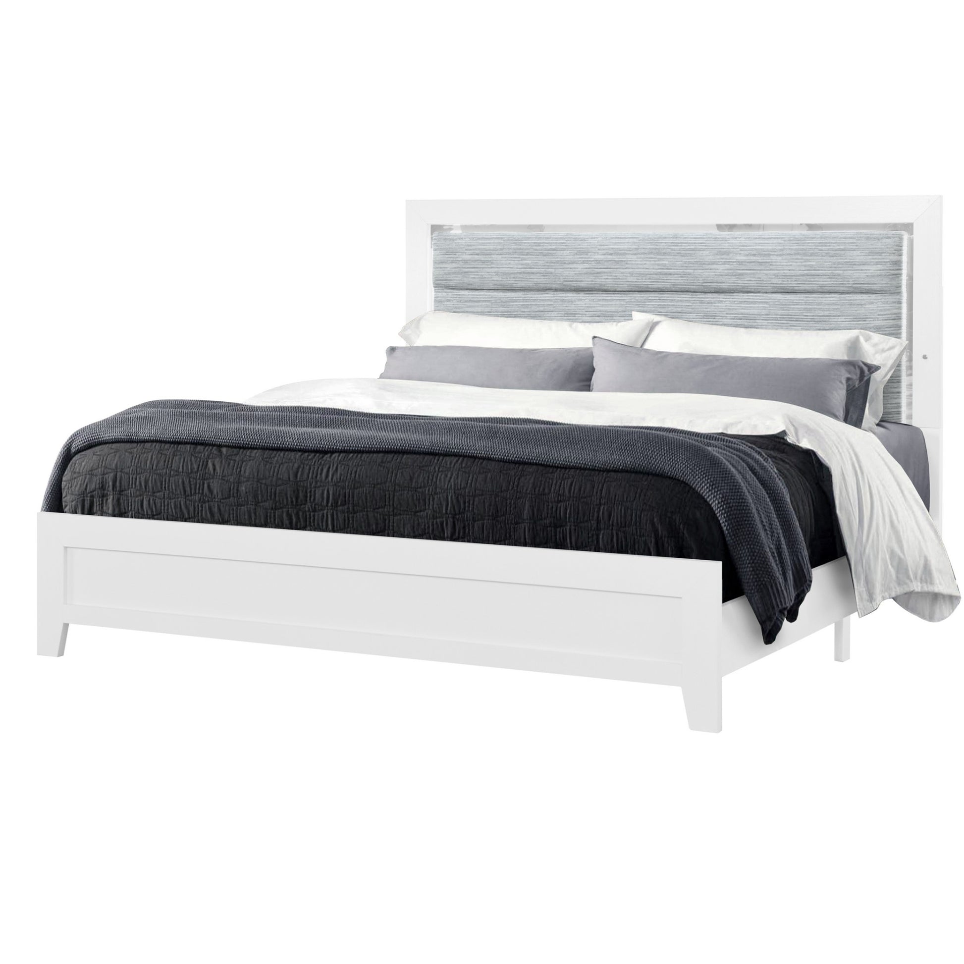 Omoda White Queen Bed With Led White Rubber Wood