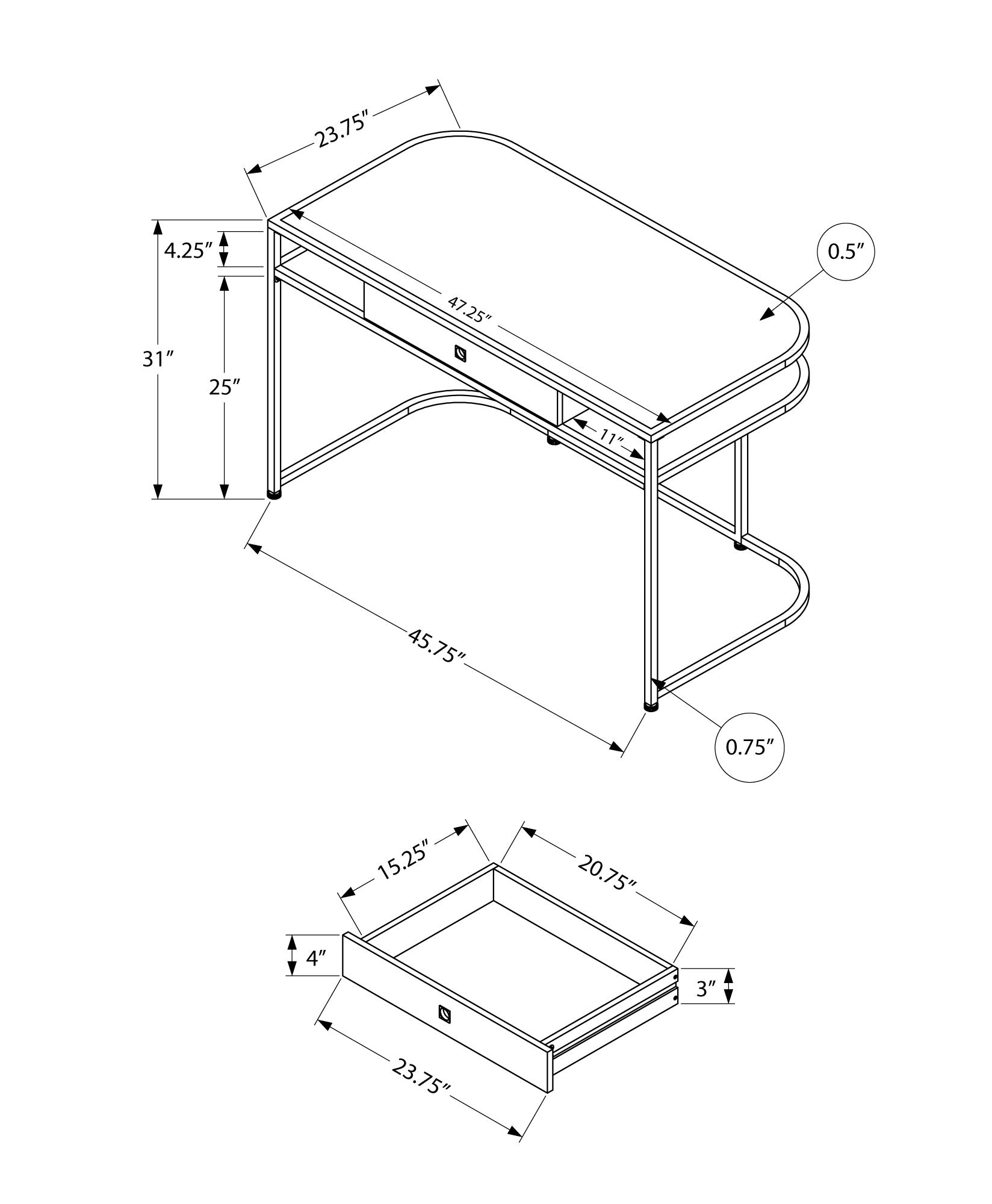 Computer Desk, Home Office, Laptop, Storage Drawers, 48"L, Work, White Laminate, Chrome Metal, Contemporary, Modern White Particle Board