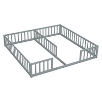 Double Twin Floor Bed With Fence, Guardrails, Without Door, Grey Twin Grey American Design Pine