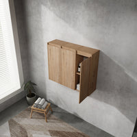 12" Bathroom Side Cabinet, 3 Soft Close Doors, Float Mounting Design, 12*3 Kd Packing Imitative Oak 3 Bathroom Wall Mounted Modern Plywood Plywood