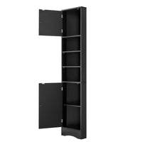 Multi Functional Corner Cabinet Tall Bathroom Storage Cabinet With Two Doors And Adjustable Shelves, Open Shelf, Black Black Mdf