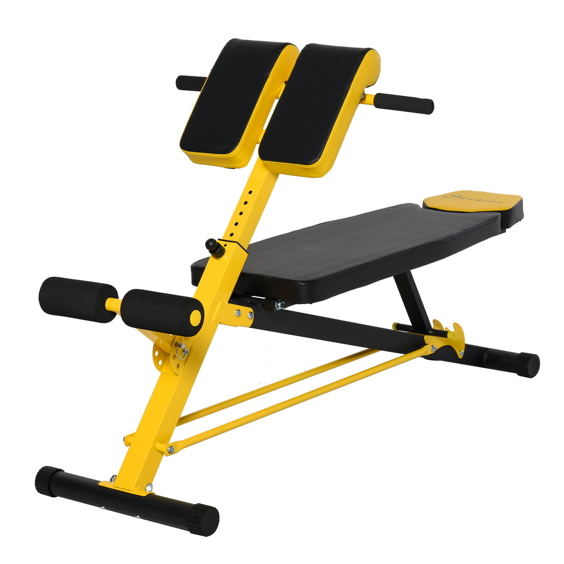 Soozier Adjustable Hyper Extension Dumbbell Weight Bench, Foam Leg Holders, Exercise Abs, Arms, Core, Strength Workout Station For Home Gym, Yellow Yellow Black Steel