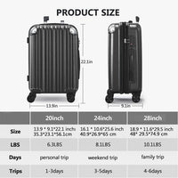 3 Piece Luggage Set With Tsa Lock& Double Spinner Wheels, Expandable For Large Storage Black Abs