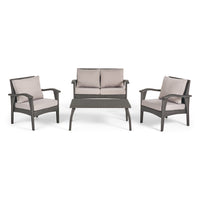 Honolulu 4Pc Pe Wicker Set Kd Grey Pe Rattan Iron Waterproof Fabric