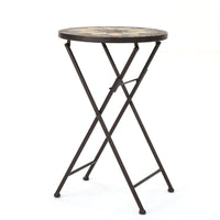 Silvester End Table Beige Black Ceramic Tile Iron