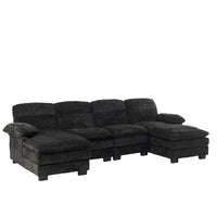 U Shaped Profile Sofa, Including Two Single Seats And Two Chaise, Modular Sofa, Chenille Sofa,Black Black Foam Polyester 4 Seat