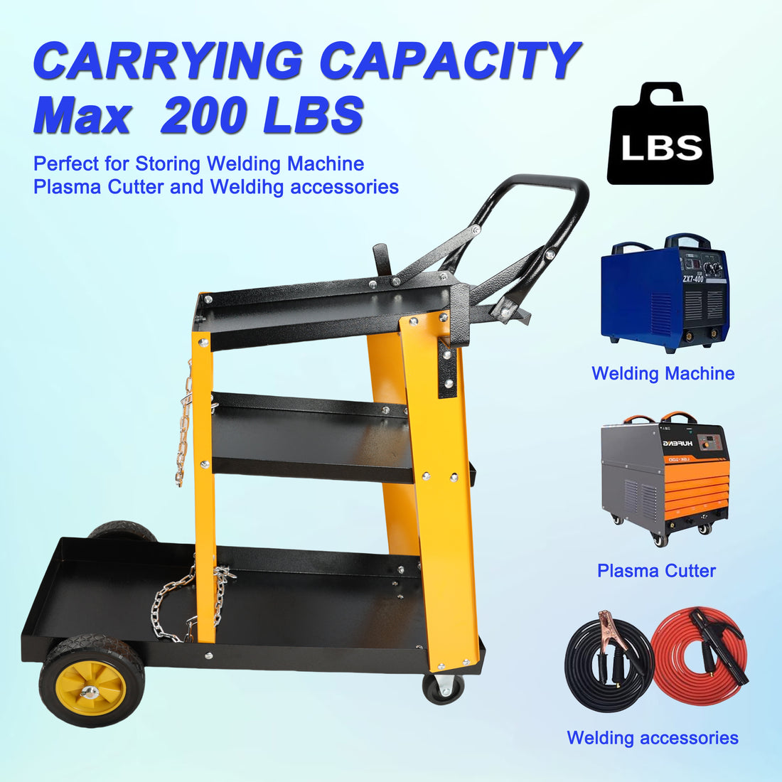 Multi Function 3 Tier Welding Cart. Gas Bottle And Accessory Storage.Welding Heavy Duty Cart For Tig Mig Welder And Plasma Cutter With Upgrade Handles And Increase Storage Space Tank Storage Yellow Black Garden & Outdoor Iron