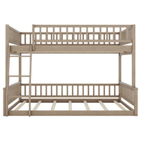 Full Xl Over Queen Bunk Bed With Ladder And Guardrails, Walnut Box Spring Not Required Queen Walnut Wood Bunk Solid Wood Mdf