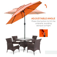 Outsunny 9Ft 3 Tiers Patio Umbrella Outdoor Market Umbrella With Crank, Push Button Tilt For Deck, Backyard And Lawn, Orange Orange Polyester