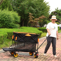 Big Large Capacity Folding Cart Extra Long Extender Wagon Cart Folding Wagon Garden Shopping Beach Cart Black Orange Black Garden & Outdoor Iron,Oxford Fabric