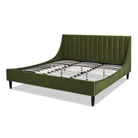 Aspen Vertical Tufted Headboard Platform Bed Set, King, Olive Green Performance Velvet Box Spring Not Required King Olive Green Wood Foam Velvet Velvet