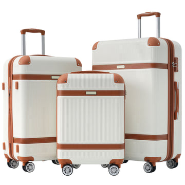 Hardshell Luggage Sets 3 Piece Double Spinner 8 Wheels Suitcase With Tsa Lock Lightweight 20''24''28'' White Abs