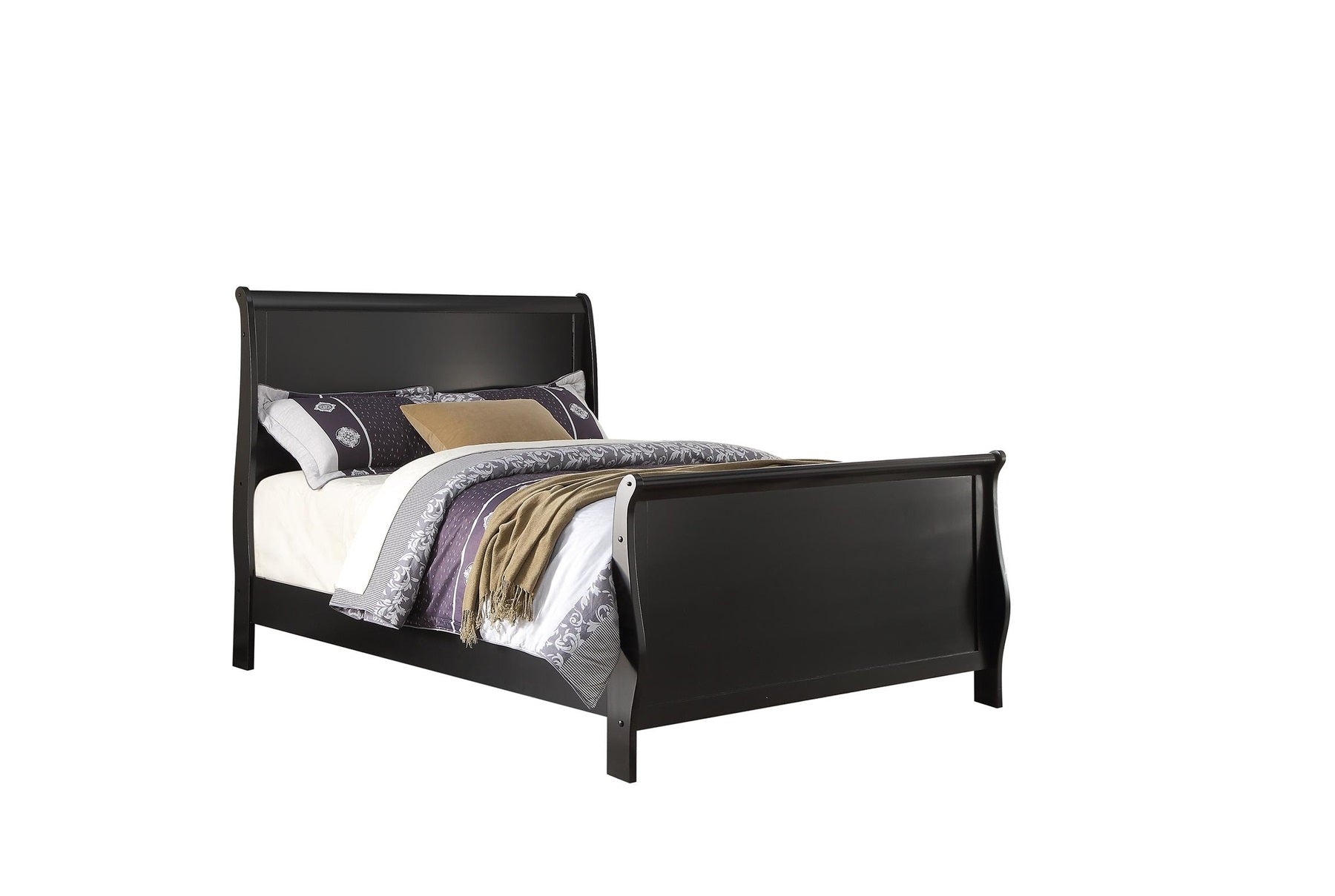 Modern 1Pc Eastern King Size Bed Bedroom Furniture Sleigh Design Headboard Footboard Plywood 1Pc Bedframe Box Spring Required King Black Wood Bedroom Contemporary,Modern,Transitional,Ultra Modern