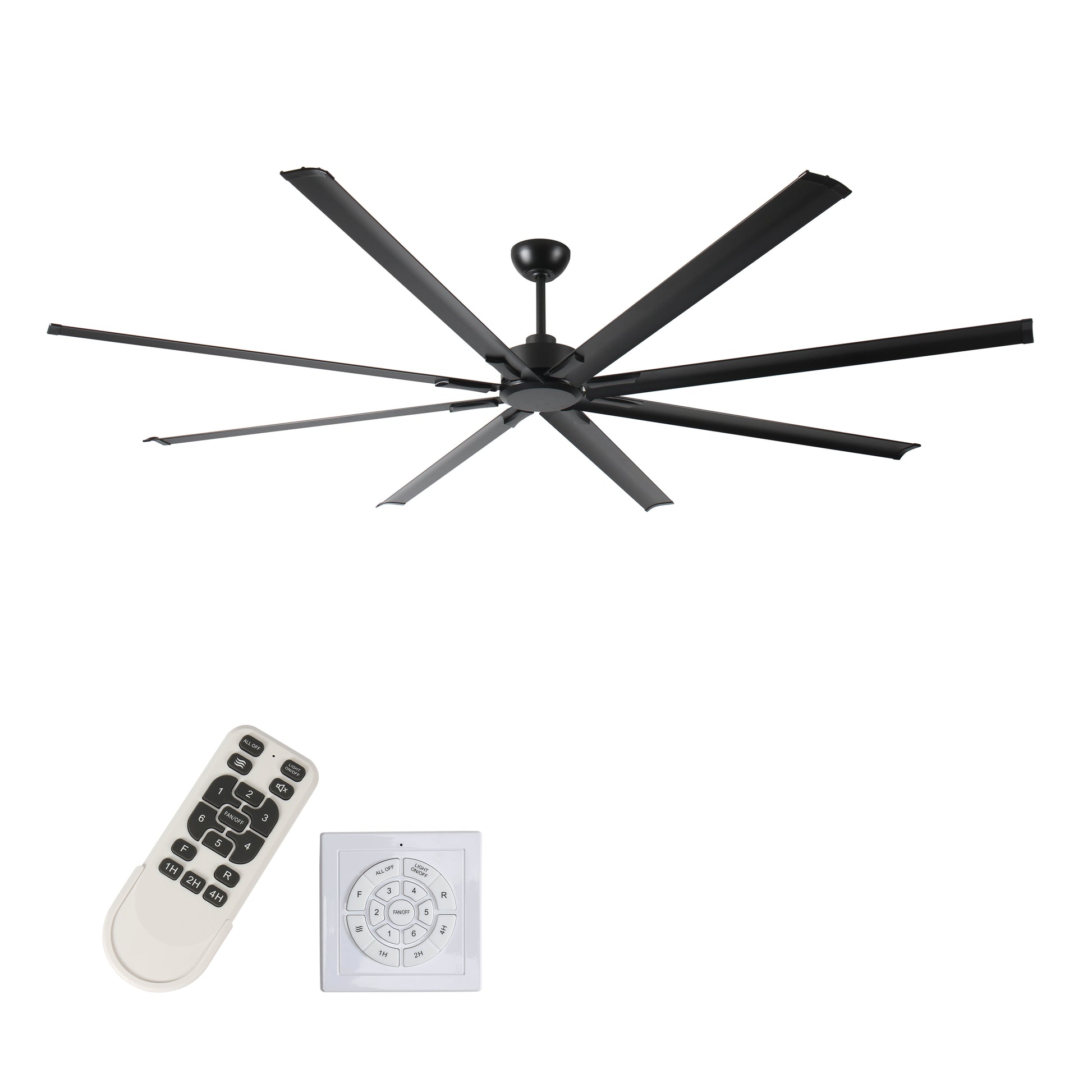 96 Inch Industrial Dc Motor Ceiling Fan, Large Ceiling Fan With 8 Reversible Blades, 5 Speed Remote Control, Home Or Commercial Ceiling Fans For Porch Garage Shop, Black Black Aluminium