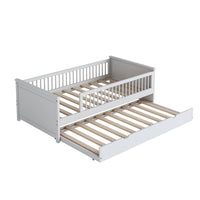 Wood Twin Size Platform Bed With Guardrail And Trundle, White Box Spring Not Required Twin White Wood Bed Frame Solid Wood Mdf