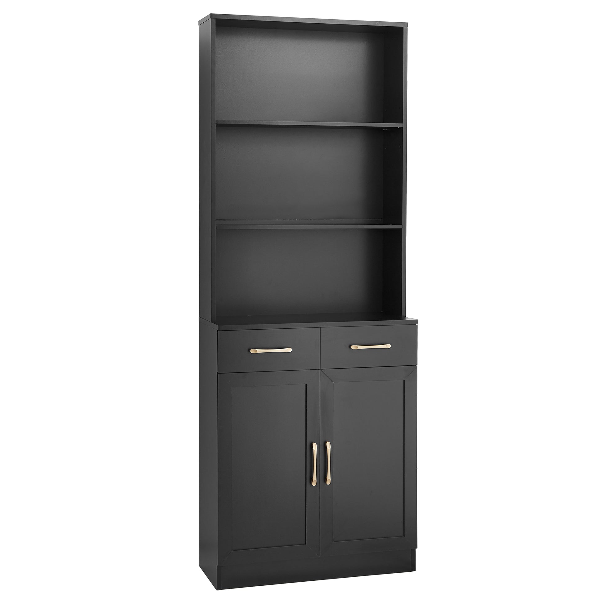 Bathroom Storage Cabinet, Cabinet With Two Doors And Drawers, Adjustable Shelf, Three Layer Open Shelf, Mdf Board, Black Black Mdf