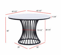 5Pc Dining Set Contemporary Modern Style White Faux Marble Round Table Cage Like Base White Fabric Upholstery Dining Wooden Furniture Black Finish Upholstered Chair Wood White Black Seats 4 Wood