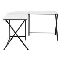 Computer Desk, Home Office, Corner, 55"L, L Shape, Work, Laptop, White Laminate, Black Metal, Contemporary, Modern White Mdf